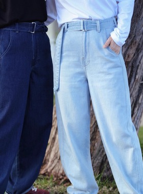 远家可拆卸腰带牛仔裤复古百搭休闲直筒裤水洗简约长裤子F-037限