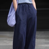 宽松W 远家轻薄透气防晒防蚊松紧腰抽绳牛仔裤 加长弯刀裤 852