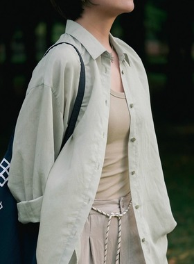 远家 宽松绿色衬衣 通勤简约防晒上衣 休闲空调衬衫 夏新LF5595限