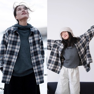 衬衣HF5961 宽松休闲长袖 远家纯棉翻领格纹亲子款 磨毛亲肤衬衫