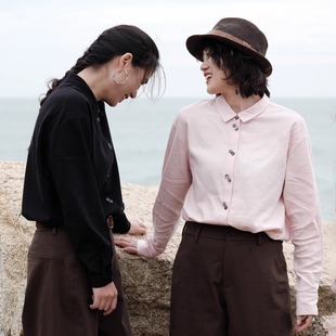 远家含羊毛棉质翻领双排扣基础款 保暖叠穿打底多色衬衣HF5955 衬衫