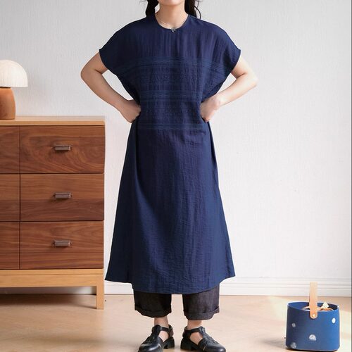 远家蓝染草木植物染刺绣袍子