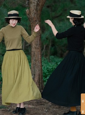 【特价】远家复古针织连衣裙松紧腰修身拼接长裙2023春LF2516限