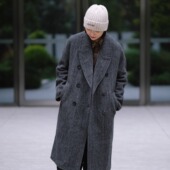 远家牦牛绒绵羊毛桑蚕丝双面呢枪驳领双排扣大衣长外套F 133限量