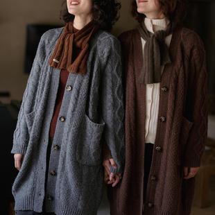 343限 毛衣女外套秋Y 远家纯羊毛针织开衫 简约百搭休闲粗针中长款