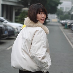 远家白鹅绒羽绒服 901限 羊毛翻领90%绒子含量鹅绒保暖夹克外套W