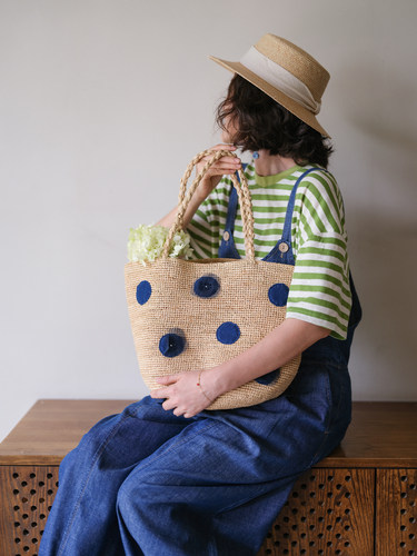 远家草木蓝染波点编织包