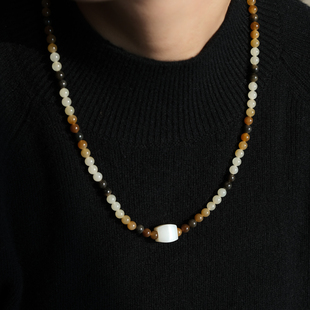 远家天然和田玉楼兰三色多圈糖玉白玉6mm油润手串手链项链Y 930