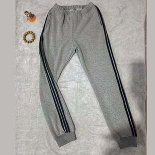 大庆市新潮浅灰色校裤三道杠藏蓝杠3条边深蓝杠杠收口校服裤子冬
