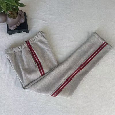 秋冬加绒加厚中小学生校服裤子灰色两道酒红杠宽松休闲运动裤定制