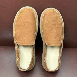夏季新款男士一脚蹬懒人鞋真皮透气休闲豆豆鞋头层牛皮软底乐福鞋