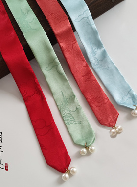 宋制发饰汉服发带古风飘带珍珠围鬓吊坠发绳红色束发头绳古装头饰