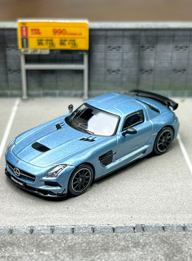 TW TarmacWorks 1:64 奔驰 Benz SLS AMG 冰蓝色 合金汽车模型