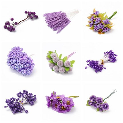 紫色仿真花全新泡沫花芯花蕊缠花diy手工发簪发饰品装饰配件材料