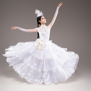 新款哈萨克舞天鹅艺考表演服舞台大摆裙毕业表演舞台演出服定制