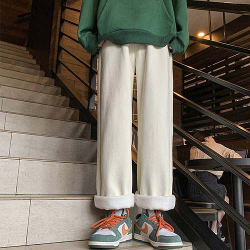 美松式复古FVC浅蓝色直加绒加厚牛仔裤女冬季牌宽筒阔潮腿百搭长