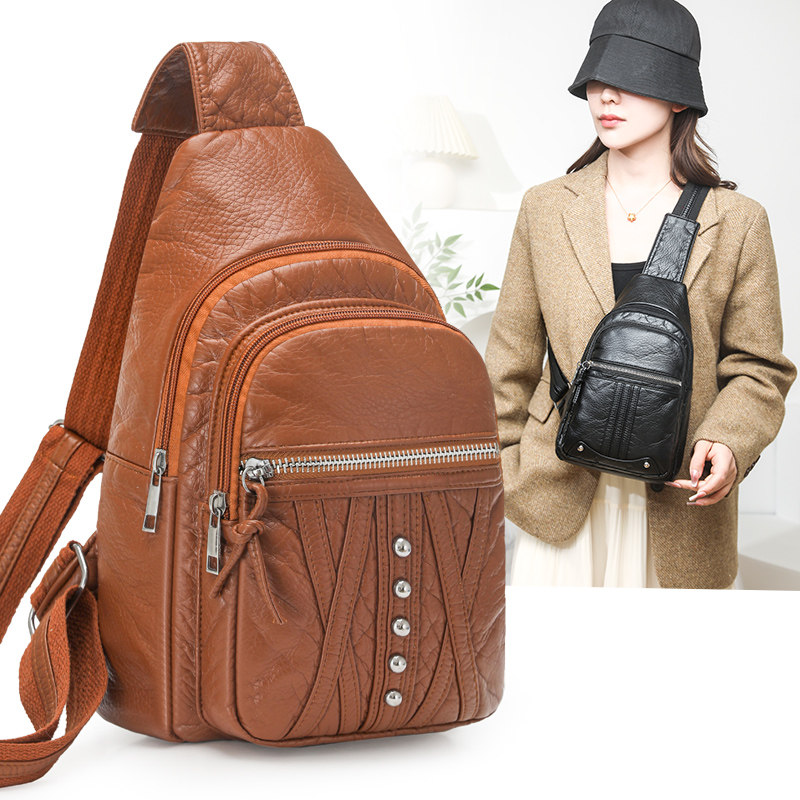 时尚胸包女包2026新款潮百搭休闲多层软皮斜挎包女士单肩包胸前包