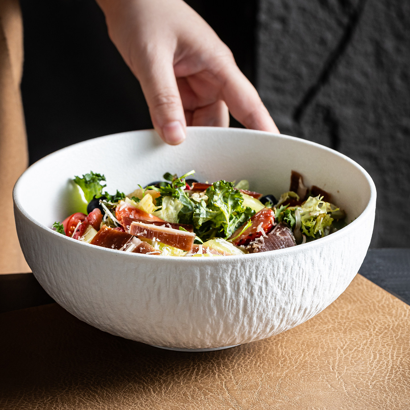 纯白色精致石纹圆碗陶瓷饭碗吃饭碗个人拉面碗汤碗牛肉面碗大碗