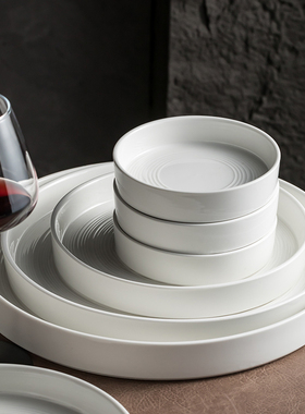 白色陶瓷直边盘创意西餐盘牛排盘高级餐厅餐具碗盘家用特色菜盘