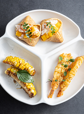 2025款纯白色分格盘减脂定量分餐盘早餐盘陶瓷餐具宝宝一人食餐盘