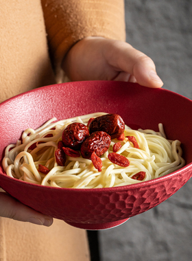 红色拉面碗特色高档汤面碗商用陶瓷碗大碗结婚喜庆喜事专用甜汤碗