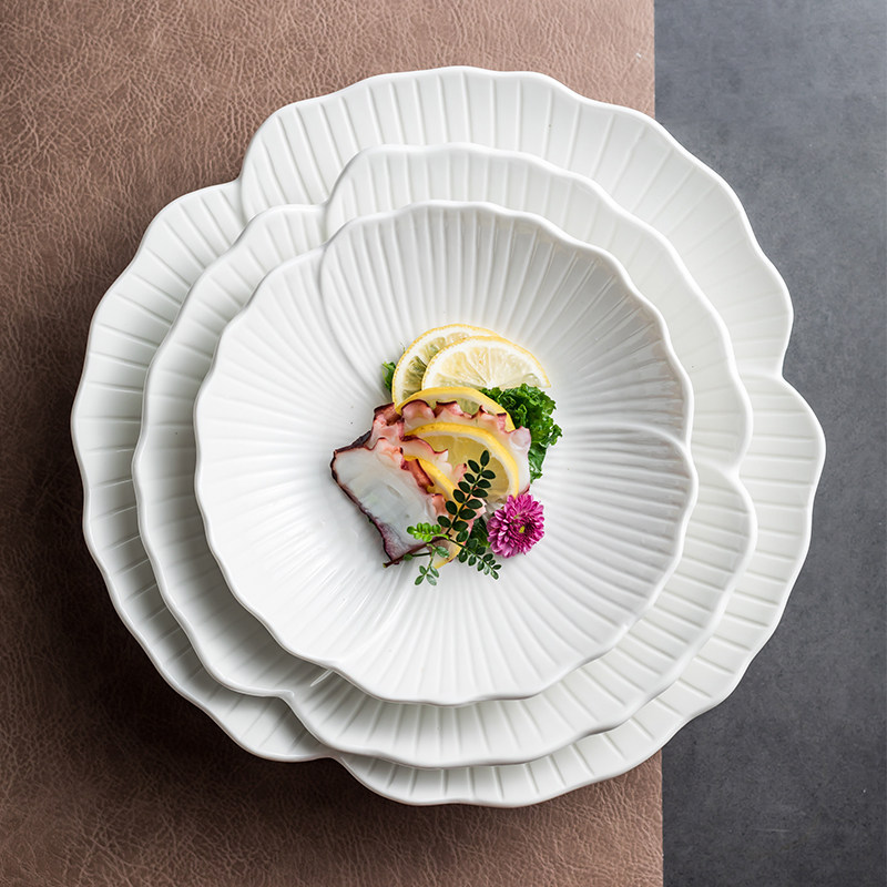 陶瓷蛋糕盘花瓣耐高温高级感水果盘法式家用菜盘子白色餐具备菜盘,餐饮具,盘,淘宝优惠券,粉丝福利购,淘宝优惠卷