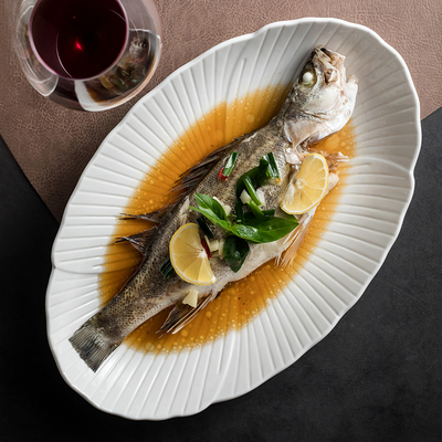 高级感酒店餐厅陶瓷鱼盘蒸鱼盘子创意商用清蒸海鲜龙虾盘菜盘肉盘