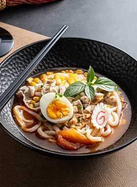 黑色盘子高级感深盘菜盘陶瓷西餐餐盘牛排盘酒店摆盘沙拉备菜盘子