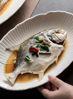 陶瓷耐高温创意白色酒店餐具大号盘子高级感鱼盘菜盘饺子盘肠粉盘