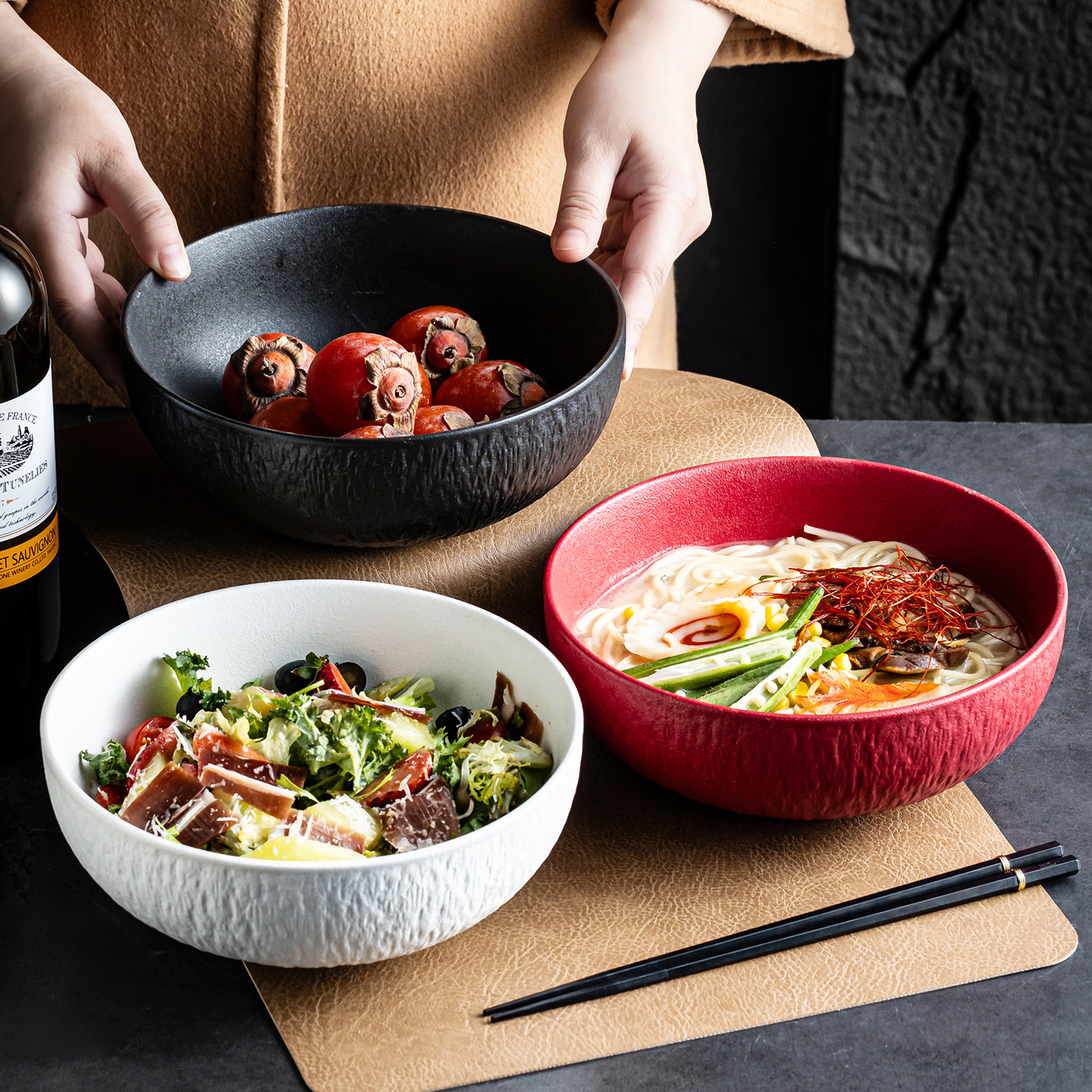 高颜值泡面碗学生宿舍陶瓷碗大号饭碗汤面碗家用水果沙拉碗凉粉碗