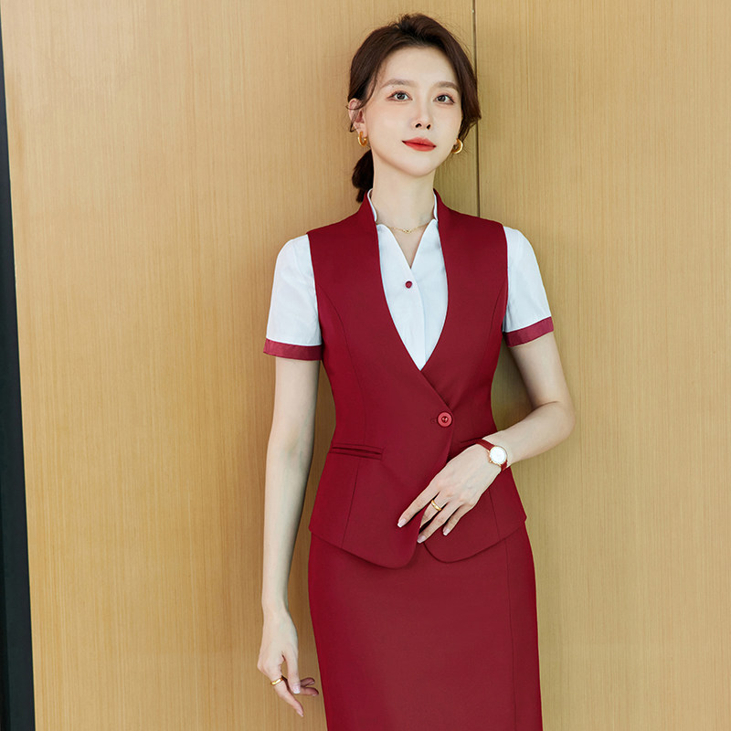 夏装职业马甲套装女酒楼餐厅酒店前台接待工作服背心马夹银行工装图片