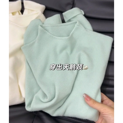 广州十三行女装高端欧货内搭豆绿色打底衫春秋韩版半高领针织毛衣