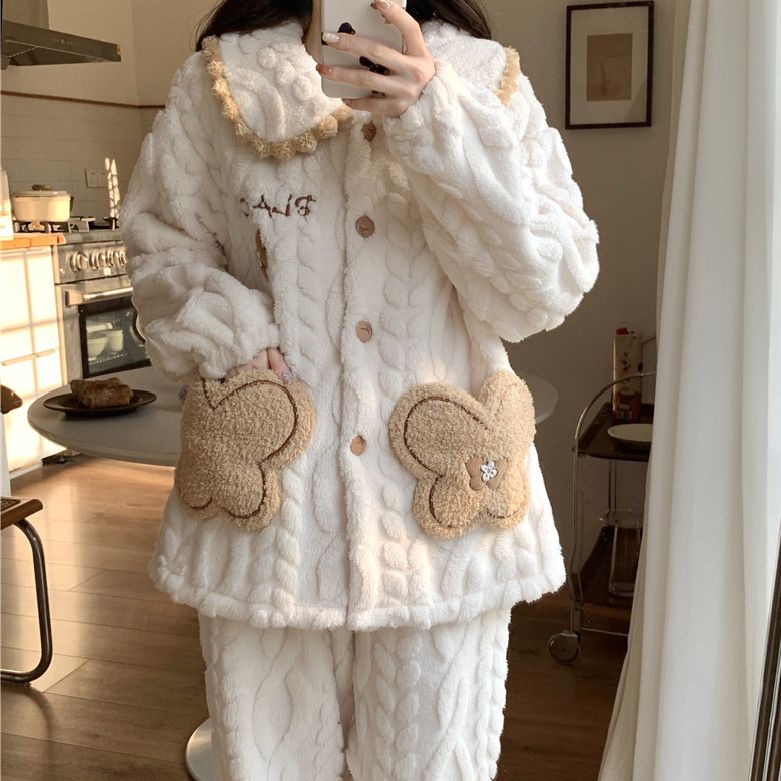 珊瑚绒套睡衣女网红甜美装秋冬季