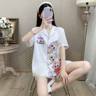 冰丝睡衣女士短袖 夏季 网红同款 短裤 甜美时尚 卡通冰雪丝家居服套装