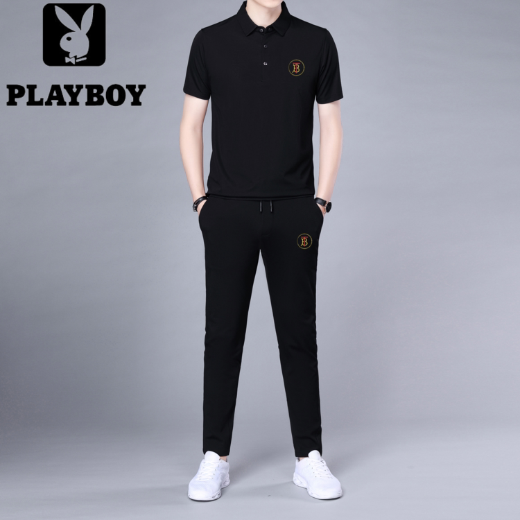 花花公子官方旗舰店官网正品夏季短袖运动套装刺绣高品质男士休闲