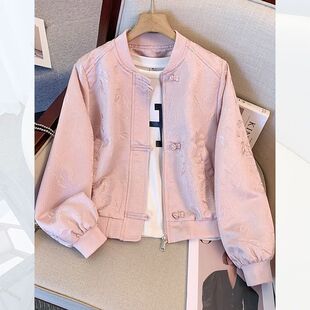 新中式国风粉色盘扣棒球服外套女短款2026年开春装新独特漂亮夹克