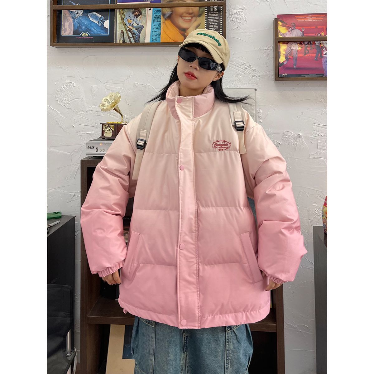 2025年时尚欧美vintage渐变色加厚外套男女面包服街头嘻哈棉衣潮