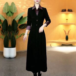 妈妈装时尚简约气质春秋款连衣裙中老年女装假两件中长款裙子显瘦