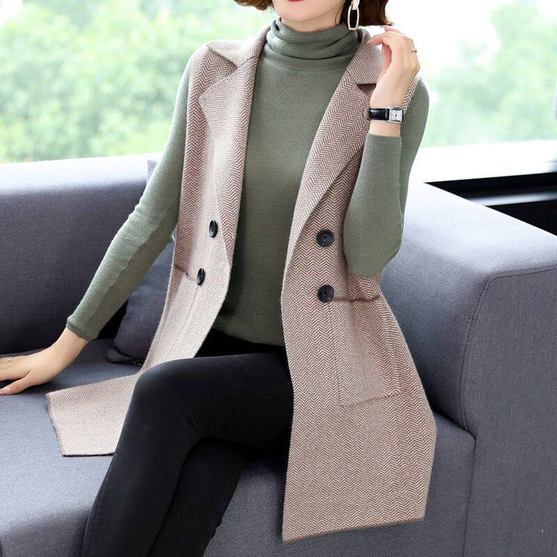 毛呢背心女中长款马夹春秋2026加厚马甲春天坎肩外穿无袖薄款外套