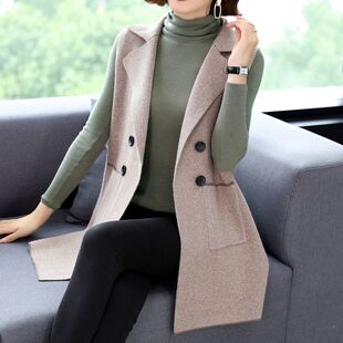 毛呢背心女中长款马夹春秋2026加厚马甲春天坎肩外穿无袖薄款外套