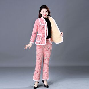 妈妈冬天加绒加厚女士棉袄套装40到50岁中老年冬季棉衣裤两件套女
