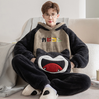 冬季加厚珊瑚绒睡袍套装