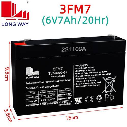 LONGWAY天能龙威儿童电动车6V7ah20hr3FM7电瓶机车大容量蓄电池