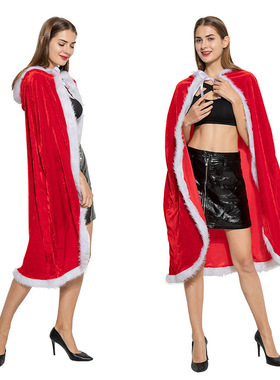 圣诞节新款成人披风 欧美红色圣诞披风表演服装斗篷连帽加长