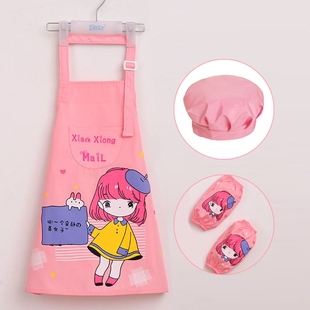 l厨师工作服三件套儿童无袖反穿衣卡通幼儿园衣服围裙小厨师表演