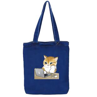 斜跨帆布袋大容量牛仔包软逛街 小猫韩版 潮流帆布手提单肩包时尚