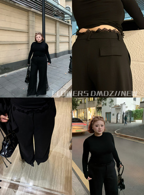 全球花【Allblack】大码高级垂感呢料西装裤百搭高腰宽松直筒长裤