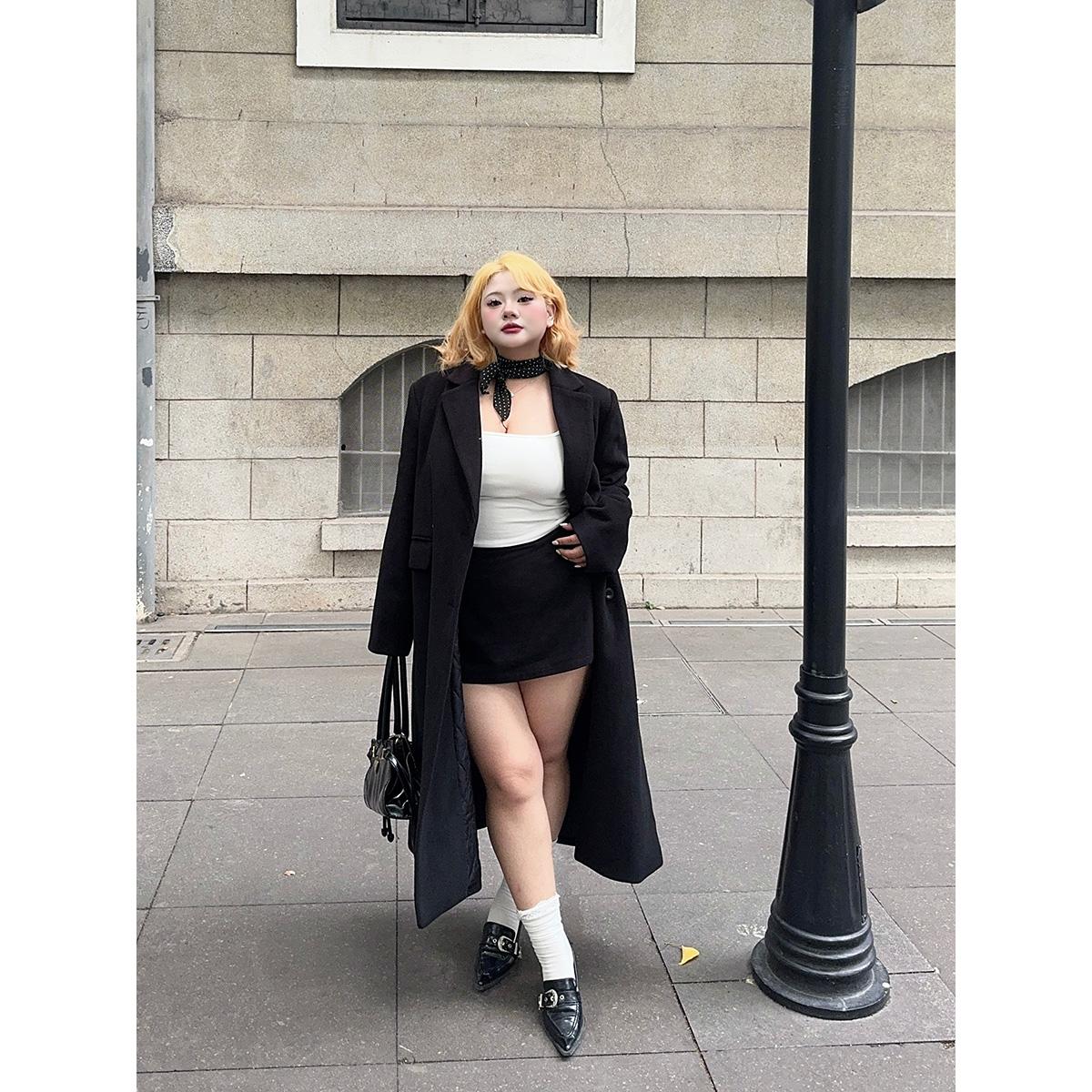 全球花【超正大衣】大码秋冬显瘦加厚夹棉毛呢大衣外套中长款大衣