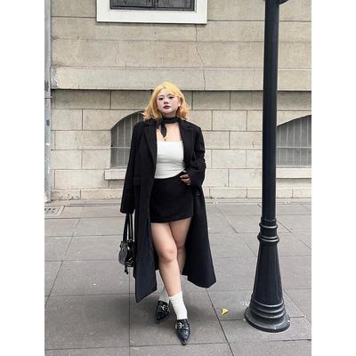 黑色毛呢外套韩版宽松中长款