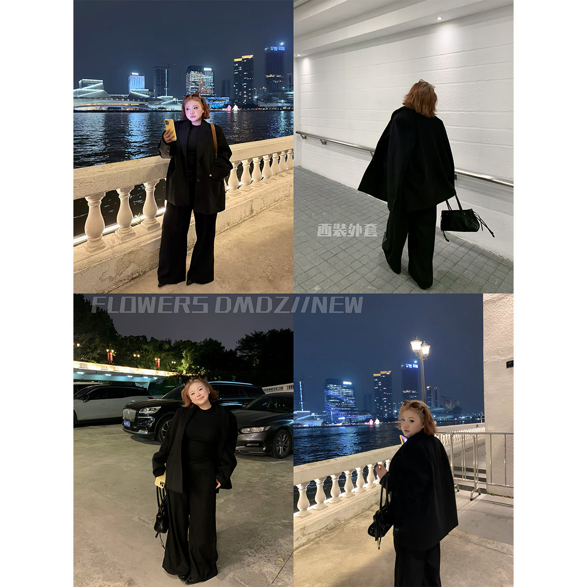 全球花【毛呢外套】大码黑色高级感毛呢外套气质大码休闲西装外套